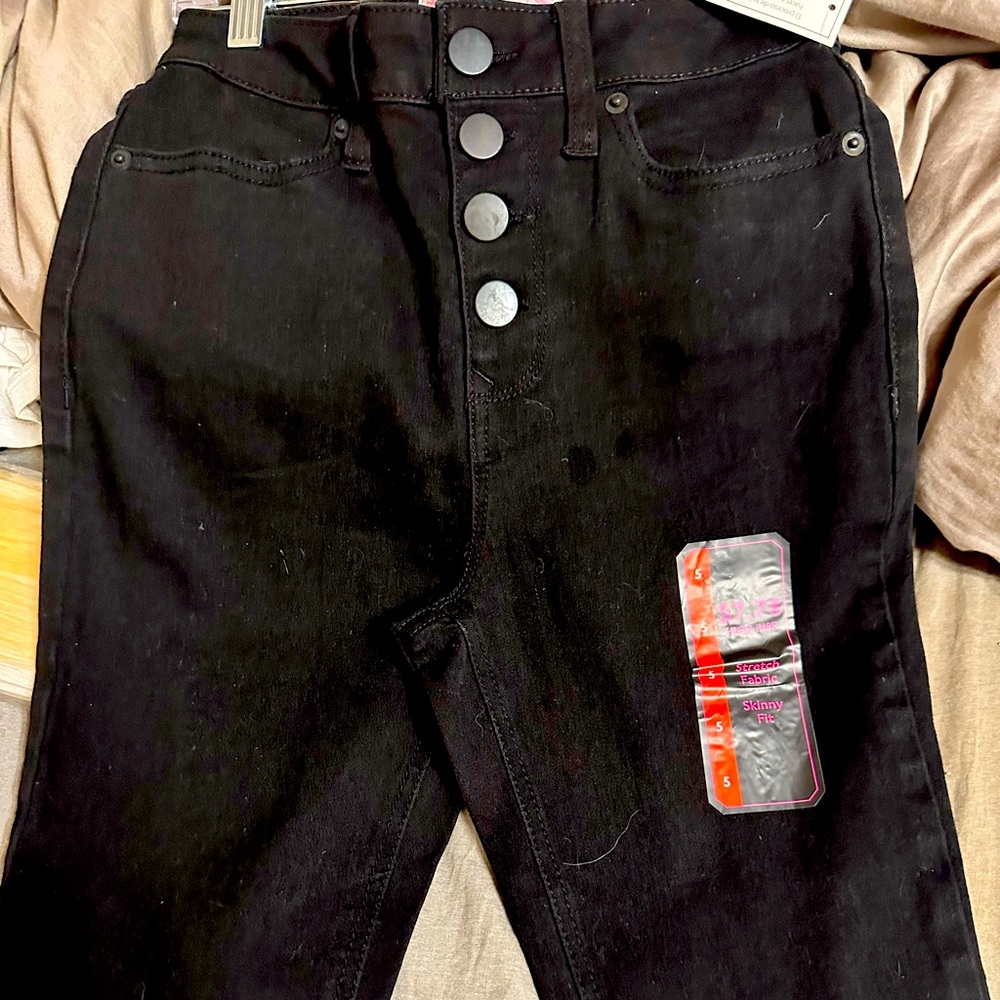 Black Denim high rise skinny jean button front